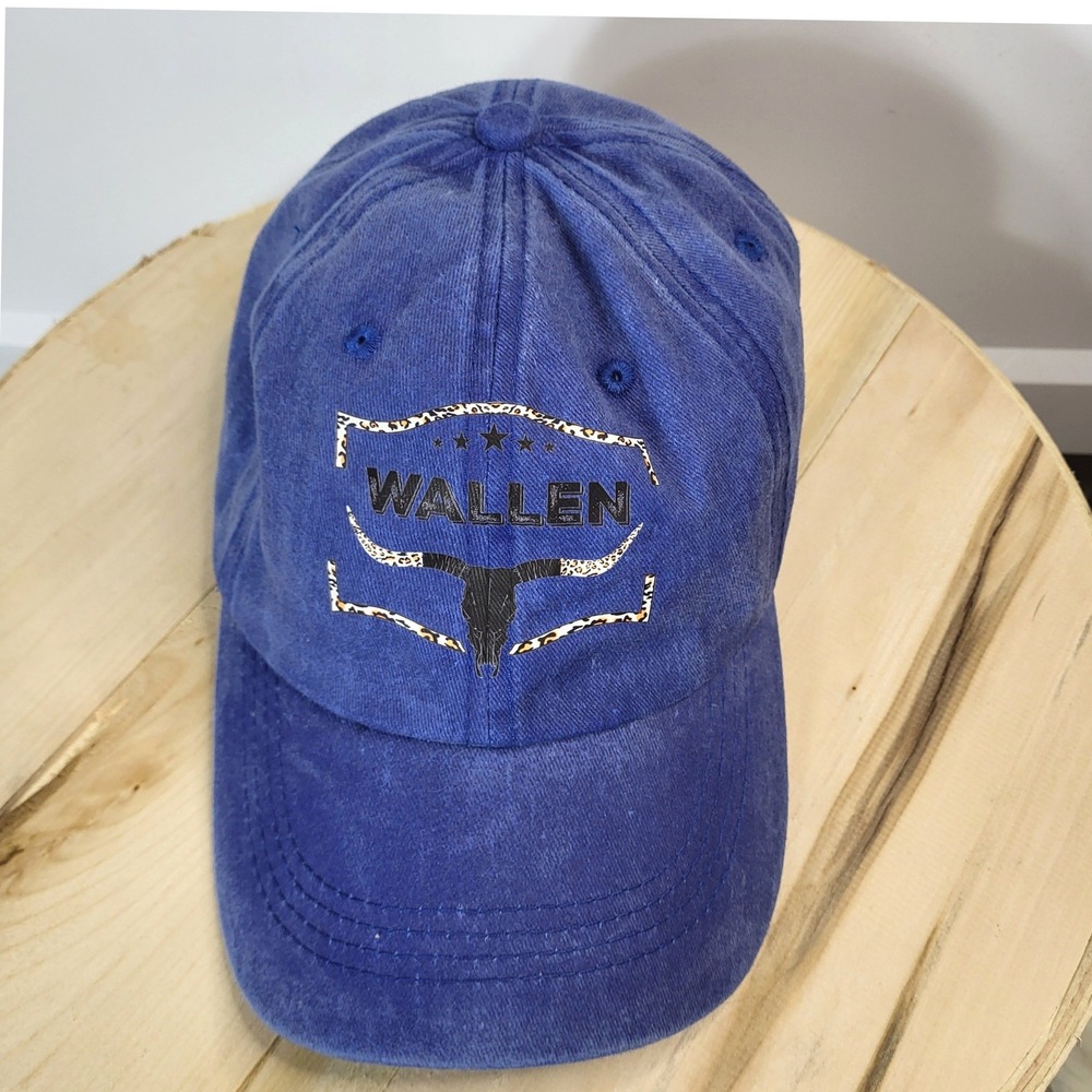 Morgan Wallen Hat Unisex Distressed Graphic Steer Skull Blue Cotton OSFM